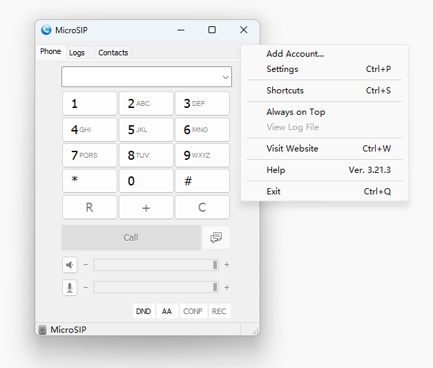 打开SIP软终端配置