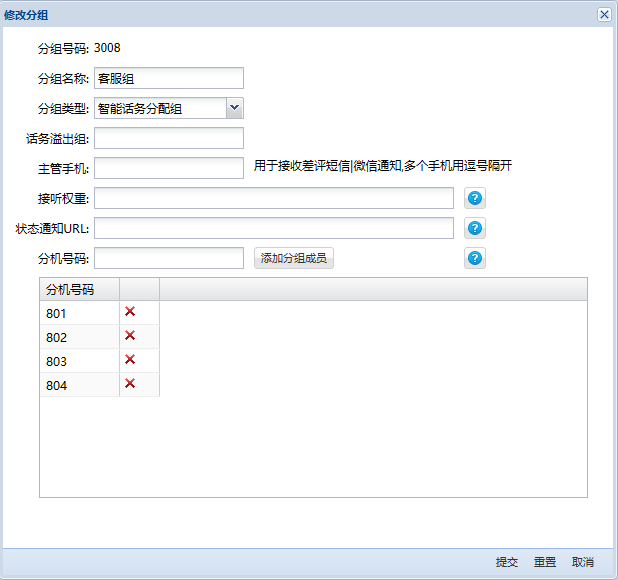 分机分组管理界面